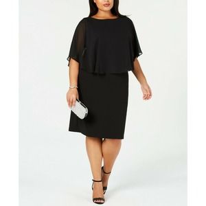 Ladies Plus Size Solid black Chiffon Overlay Dress - Size 18W - NWT